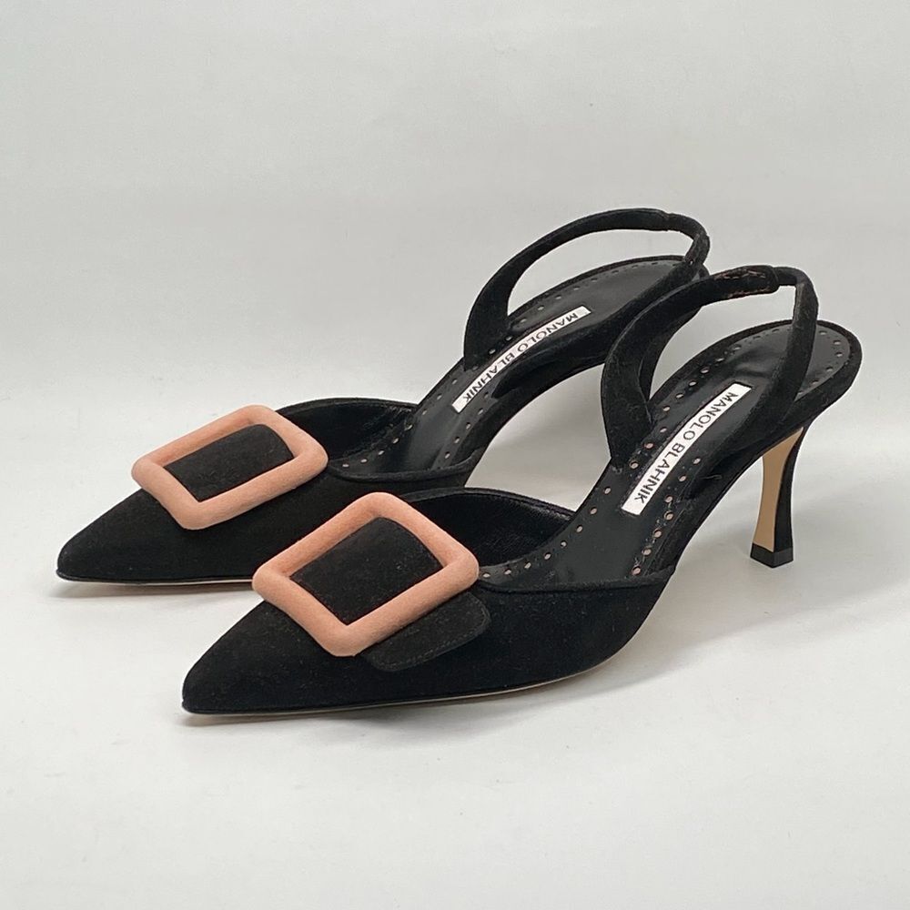 Manolo Blahnik Maysli Suede Buckle Slingback Pumps size 36